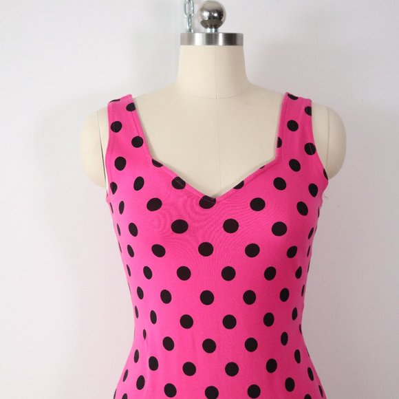 ❌SOLD❌vintage 80s hot pink polka dot mini dress M - Picture 6 of 7